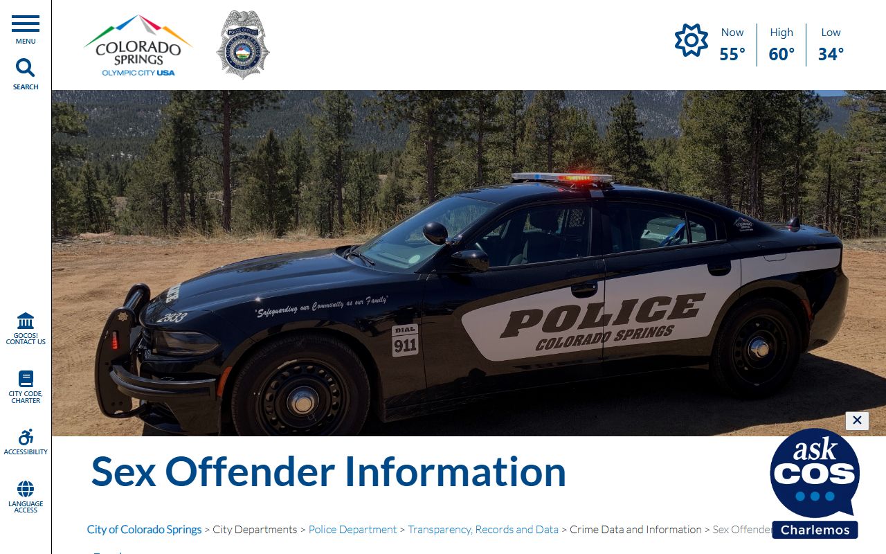 Colorado Springs Police Department sex offender information page