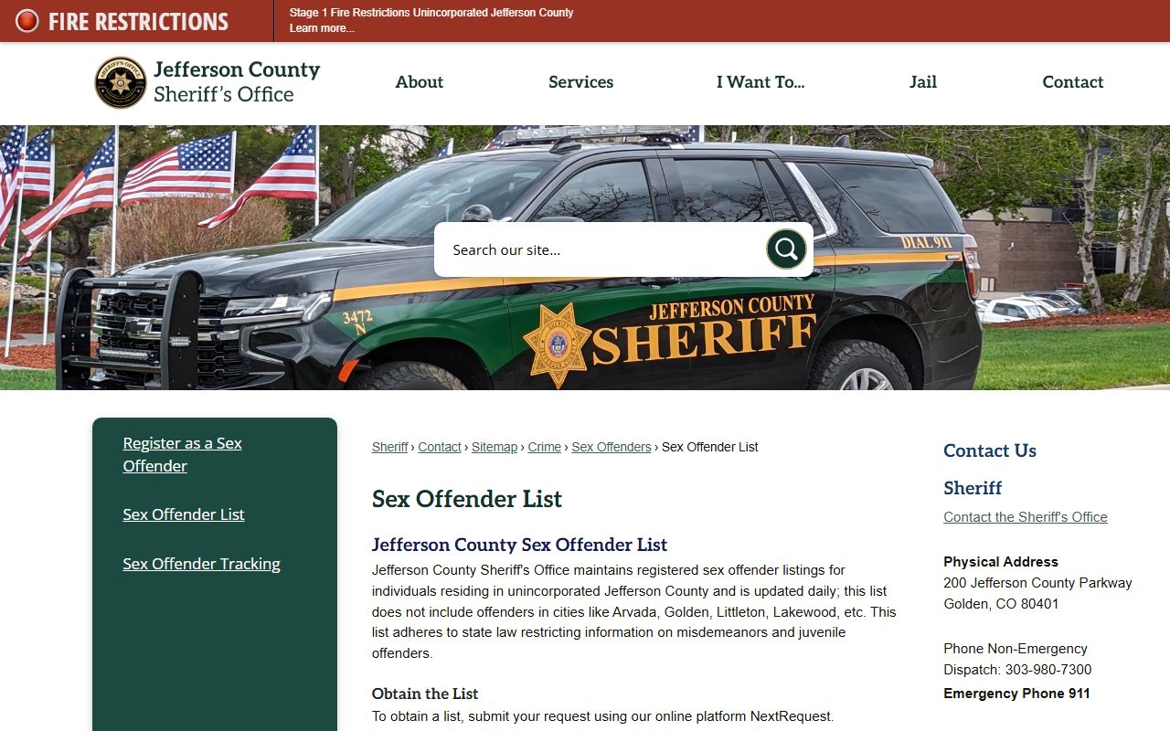 Jefferson County sex offender list and registry information page