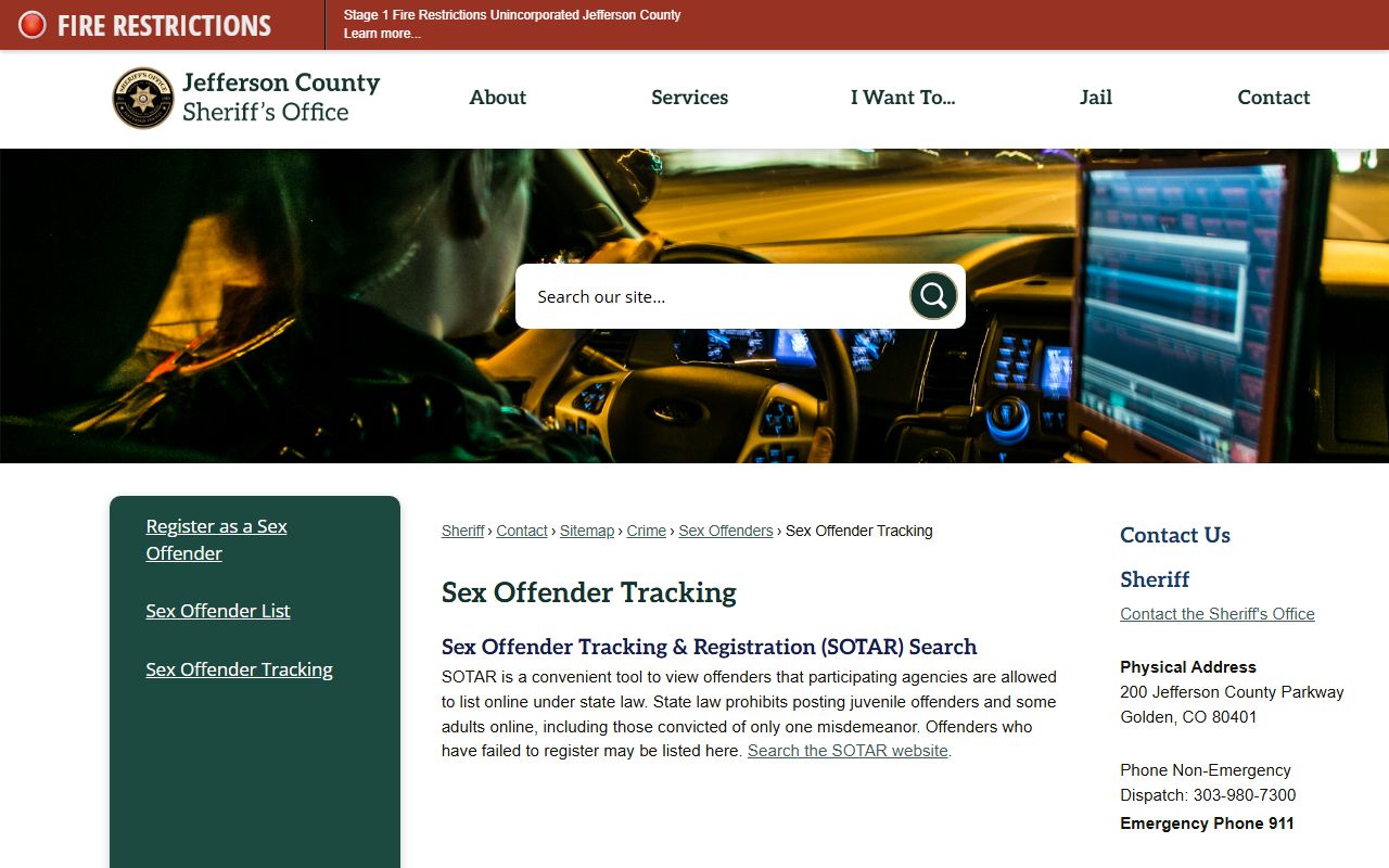 Jefferson County SOTAR sex offender tracking system page
