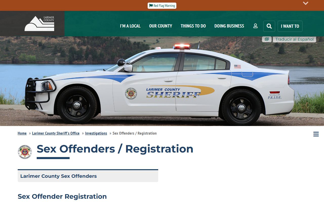 Larimer County Sheriff Office registration information for sex offenders