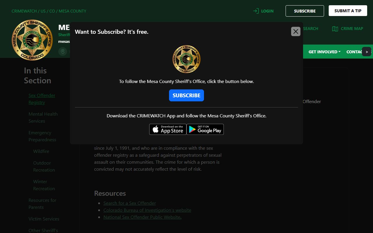 Mesa County CrimeWatch resources for sex offender information