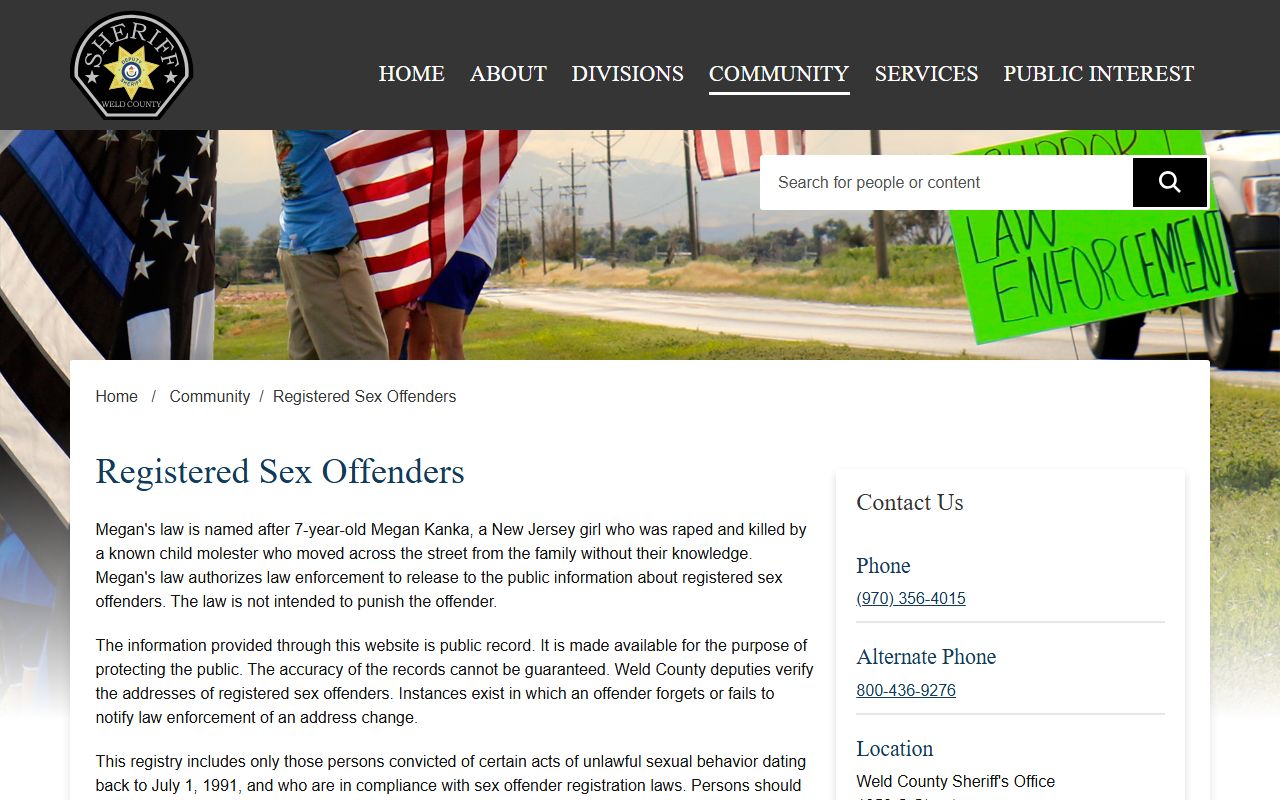 Weld County Sheriff's Office sex offender registry resources