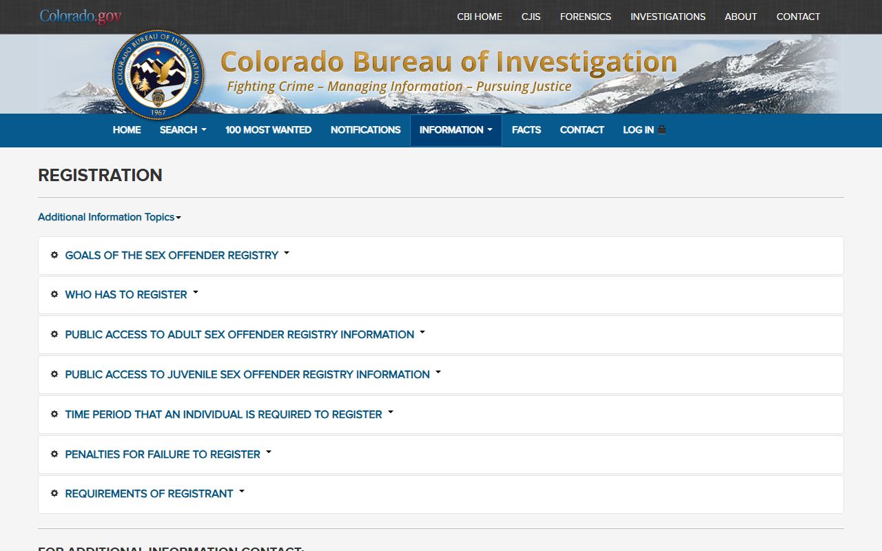 CBI information page explaining sex offender designations in Colorado